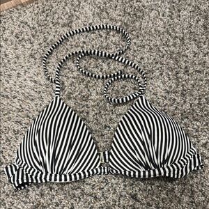Black and White Striped Bikini Top